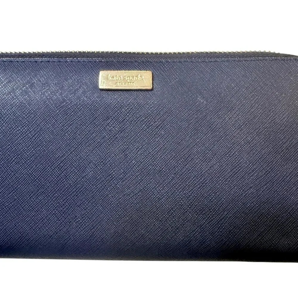 Kate Spade Newbury Lane Neda Zip Wallet Indigo Blue Saffiano Leather